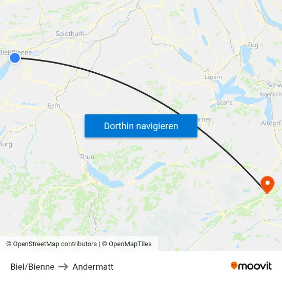 Biel/Bienne to Andermatt map