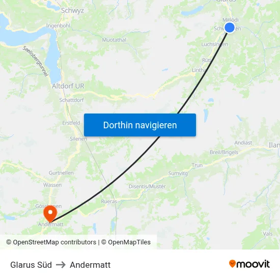 Glarus Süd to Andermatt map