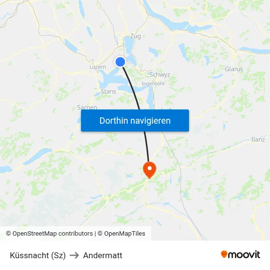 Küssnacht (Sz) to Andermatt map