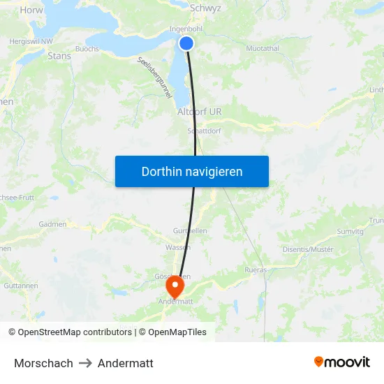 Morschach to Andermatt map