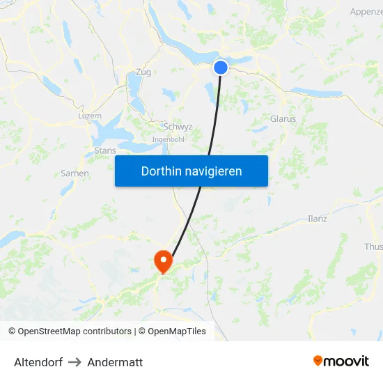 Altendorf to Andermatt map