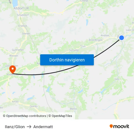 Ilanz/Glion to Andermatt map