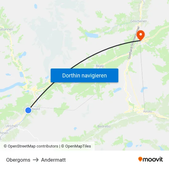 Obergoms to Andermatt map