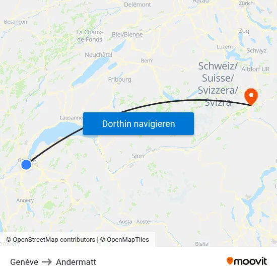 Genève to Andermatt map