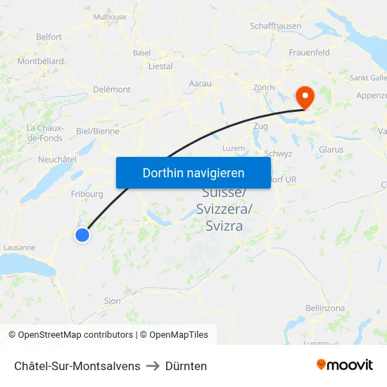 Châtel-Sur-Montsalvens to Dürnten map