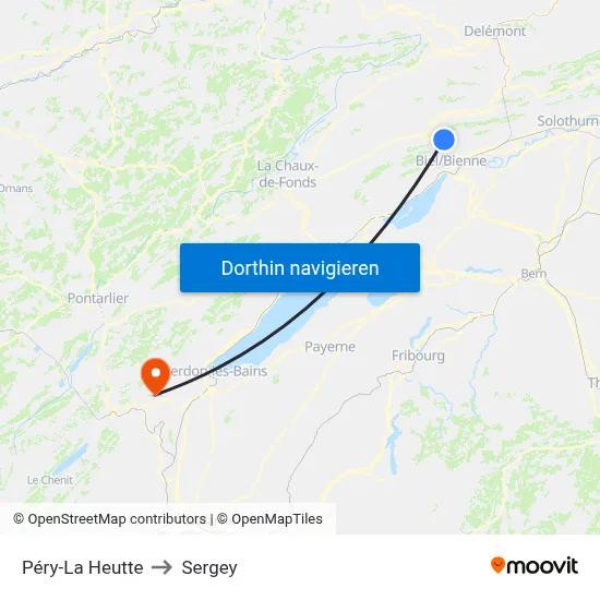 Péry-La Heutte to Sergey map