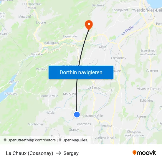 La Chaux (Cossonay) to Sergey map