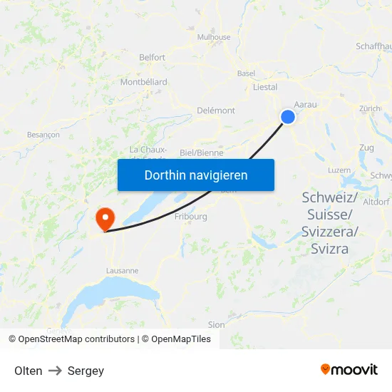 Olten to Sergey map