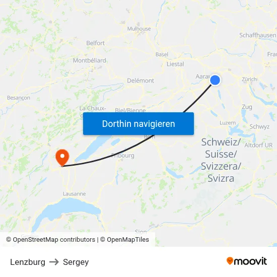 Lenzburg to Sergey map