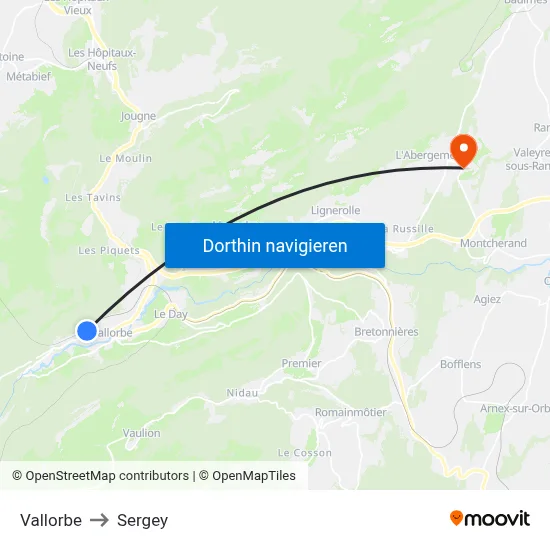 Vallorbe to Sergey map