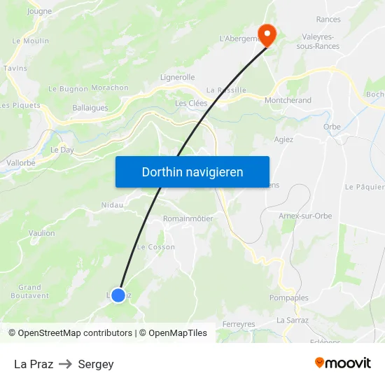 La Praz to Sergey map