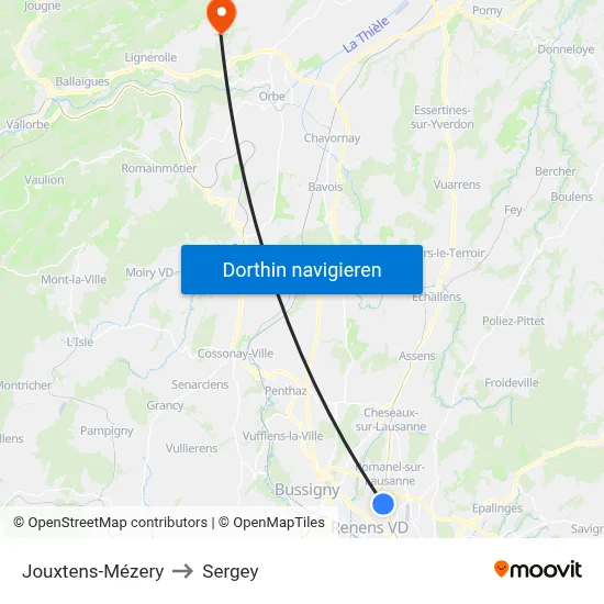 Jouxtens-Mézery to Sergey map