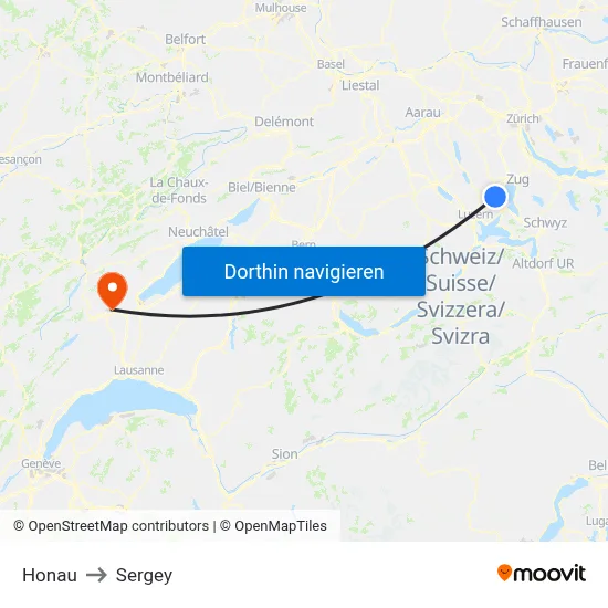 Honau to Sergey map