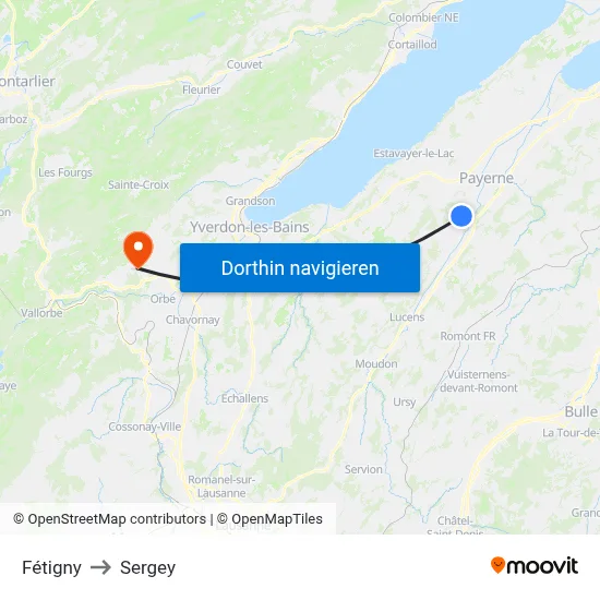 Fétigny to Sergey map