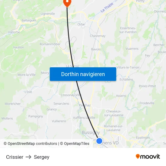 Crissier to Sergey map