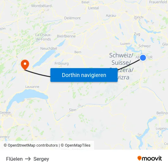 Flüelen to Sergey map