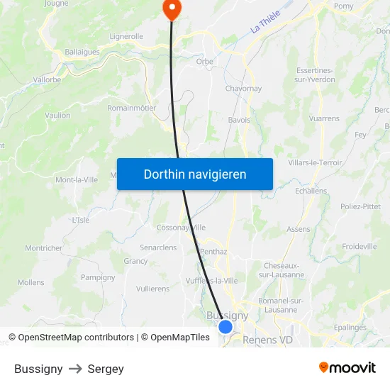 Bussigny to Sergey map
