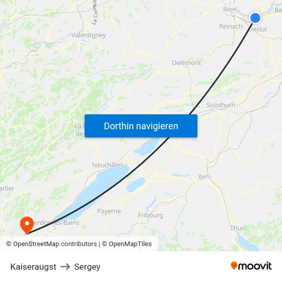 Kaiseraugst to Sergey map