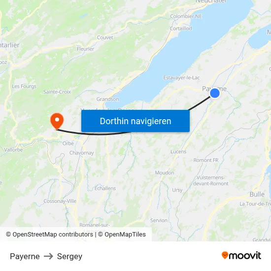 Payerne to Sergey map