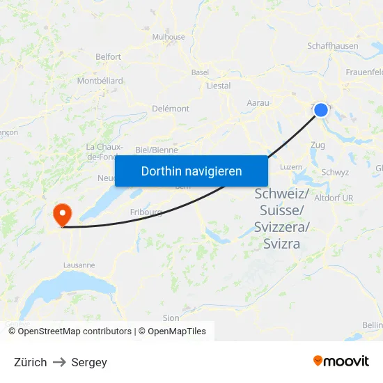 Zürich to Sergey map