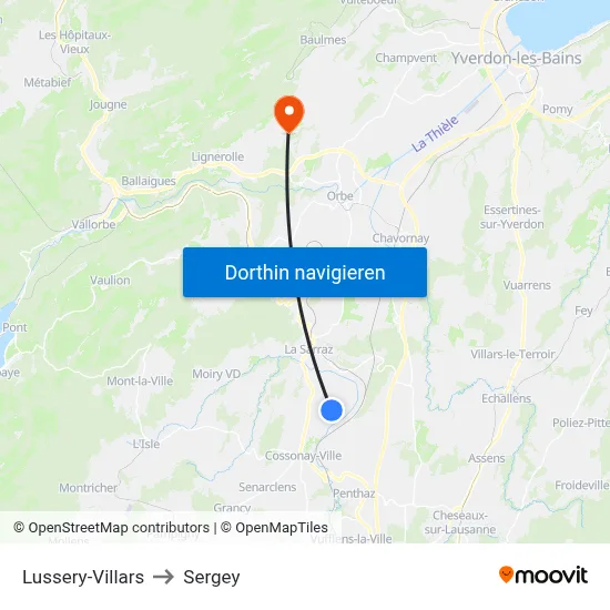 Lussery-Villars to Sergey map