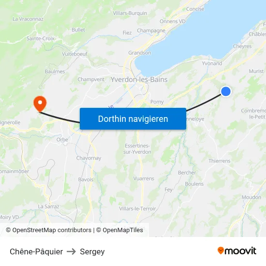 Chêne-Pâquier to Sergey map