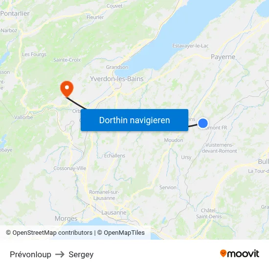 Prévonloup to Sergey map