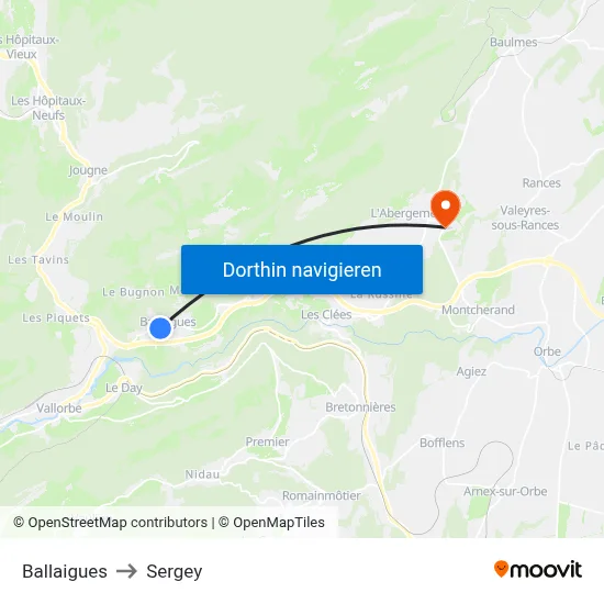 Ballaigues to Sergey map