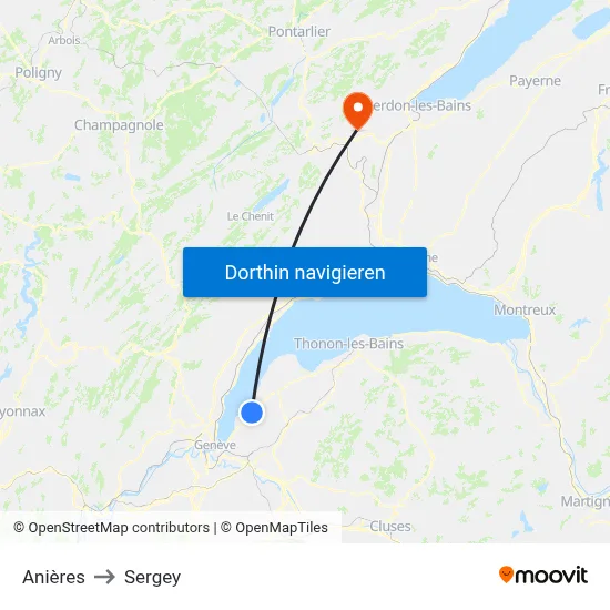 Anières to Sergey map