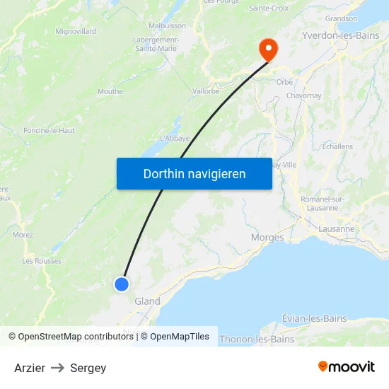 Arzier to Sergey map