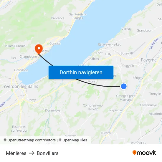 Ménières to Bonvillars map