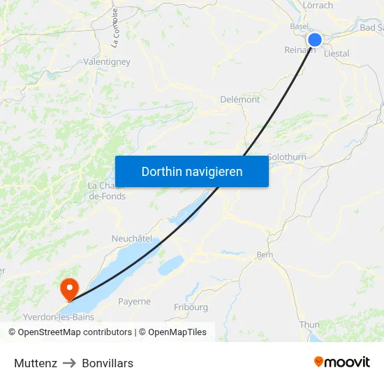 Muttenz to Bonvillars map