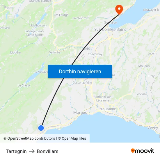 Tartegnin to Bonvillars map