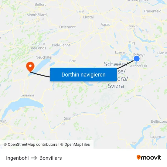 Ingenbohl to Bonvillars map