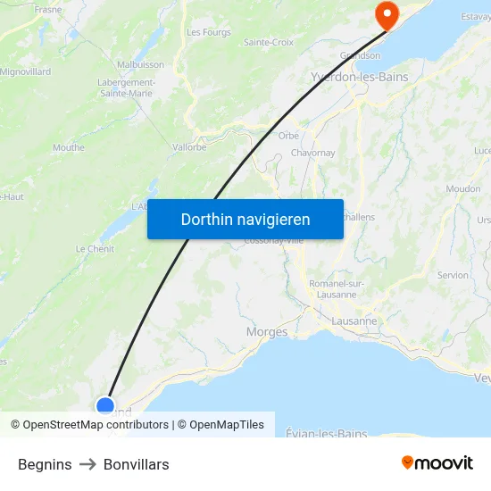 Begnins to Bonvillars map
