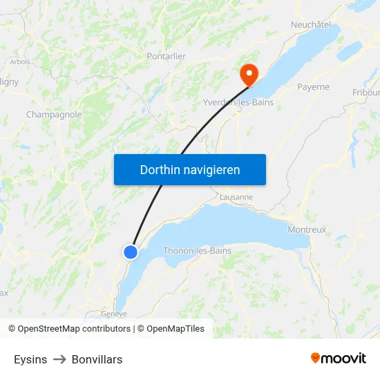 Eysins to Bonvillars map