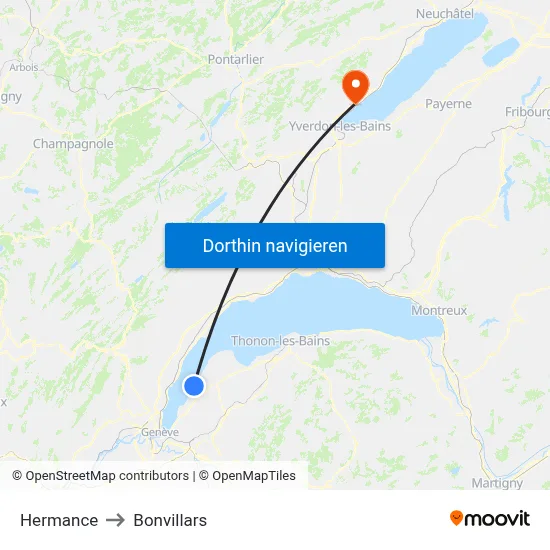 Hermance to Bonvillars map