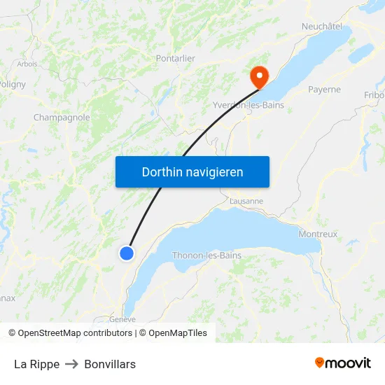 La Rippe to Bonvillars map