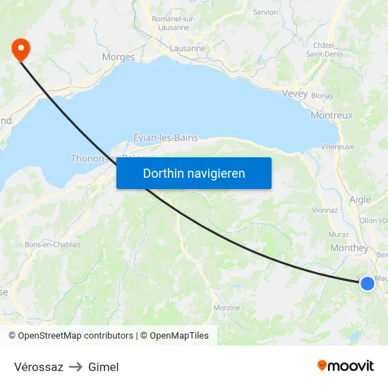 Vérossaz to Gimel map