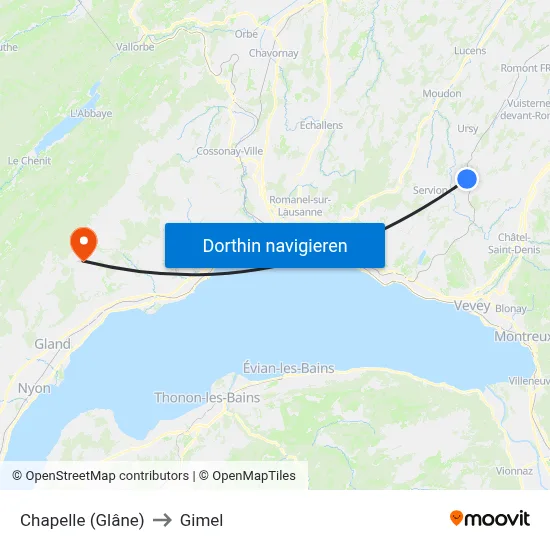 Chapelle (Glâne) to Gimel map
