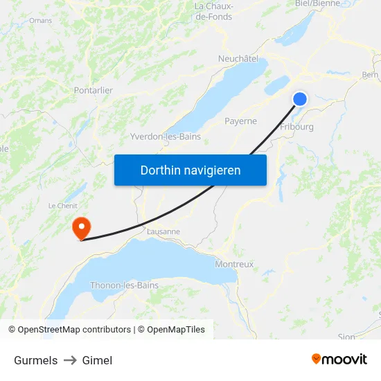 Gurmels to Gimel map