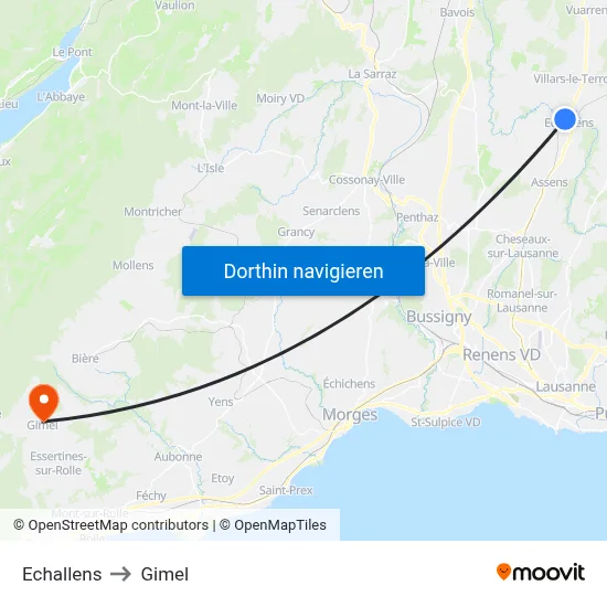 Echallens to Gimel map