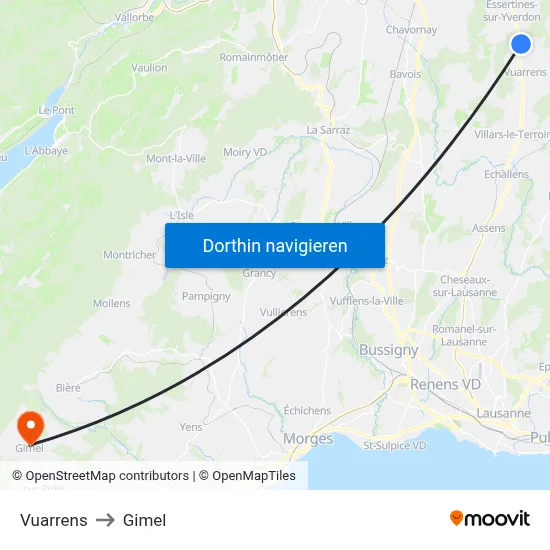 Vuarrens to Gimel map