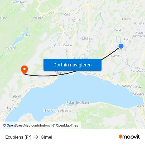 Ecublens (Fr) to Gimel map