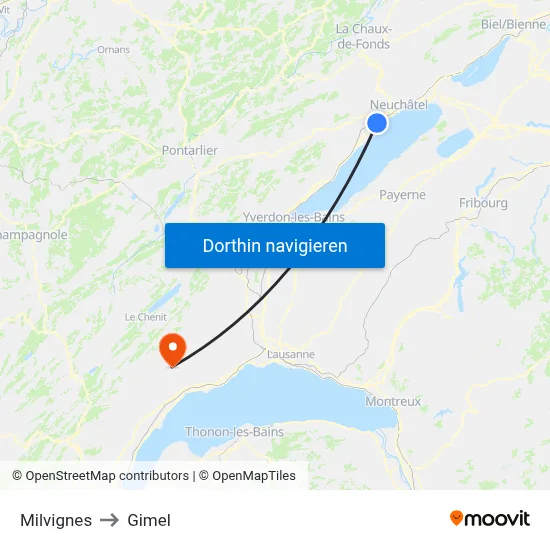 Milvignes to Gimel map