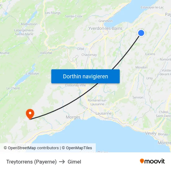 Treytorrens (Payerne) to Gimel map