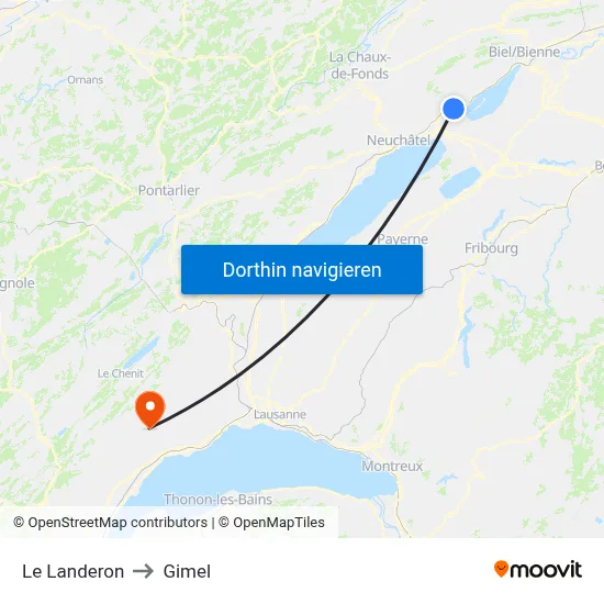 Le Landeron to Gimel map