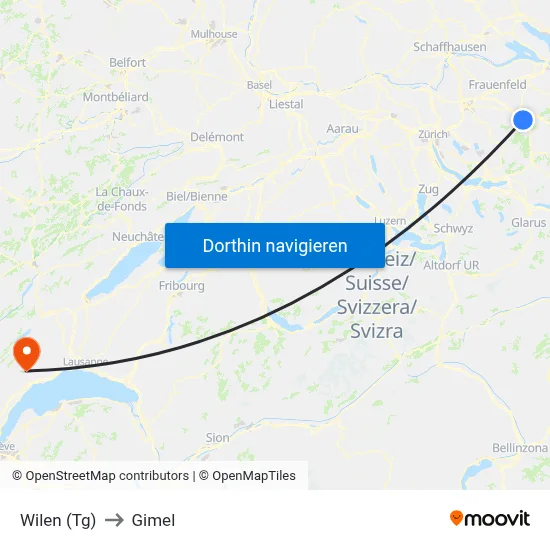 Wilen (Tg) to Gimel map
