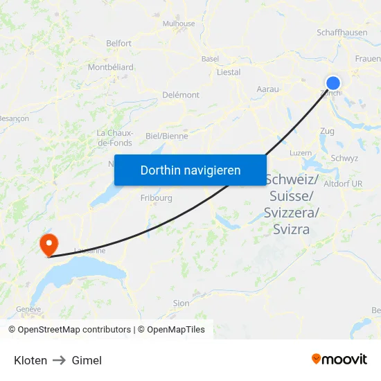 Kloten to Gimel map