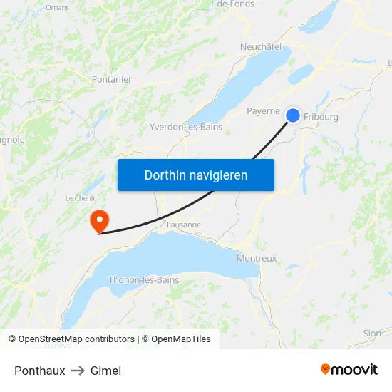 Ponthaux to Gimel map